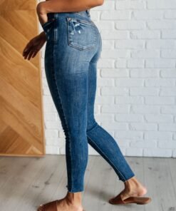 Alba High Rise Control Top Distressed Hem Skinny Jeans - Fashion Are Us, LLC
