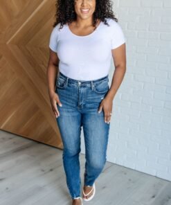 Alba High Rise Control Top Distressed Hem Skinny Jeans - Fashion Are Us, LLC