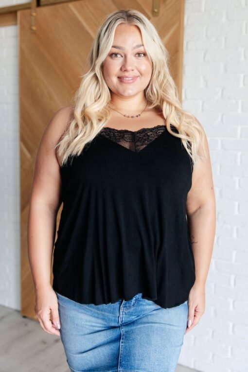 A Gleam in Her Eyes Lace Detail Cami in Black Ave Shops