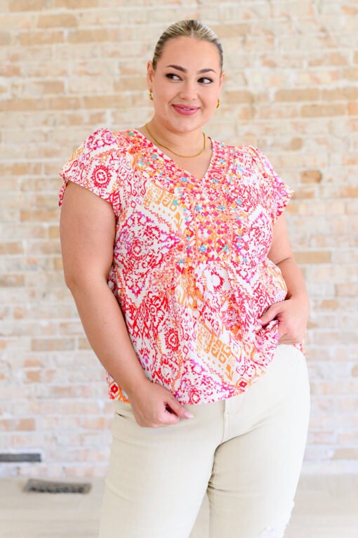 A Matter of Time Flutter Sleeve Top in Multi - Fashion Are Us, LLC