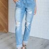 Aiden High Rise Patch Pocket Distressed Boyfriend Jeans - Fashion Are Us