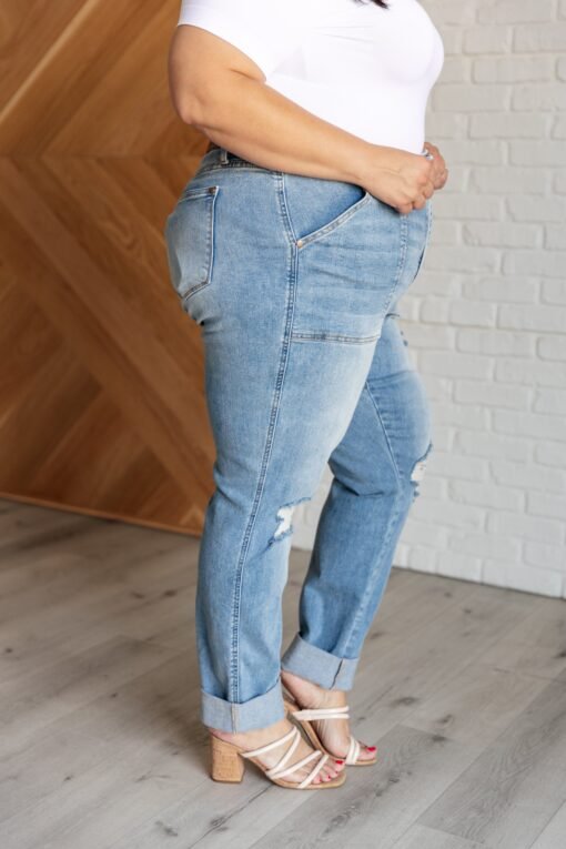 Aiden High Rise Patch Pocket Distressed Boyfriend Jeans - Fashion Are Us
