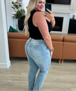 Aiden High Rise Patch Pocket Distressed Boyfriend Jeans - Fashion Are Us 
