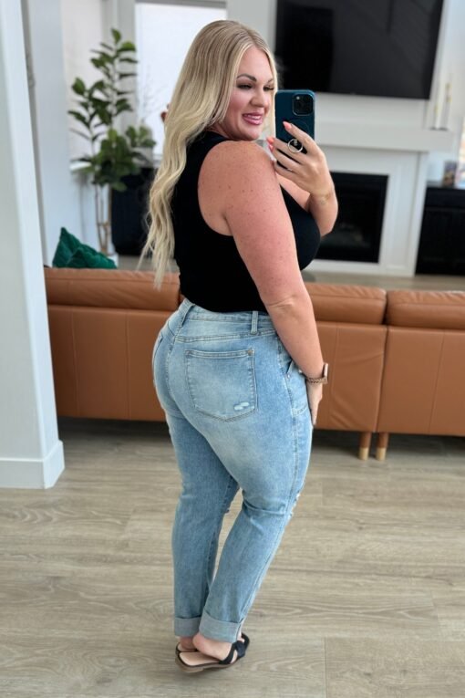 Aiden High Rise Patch Pocket Distressed Boyfriend Jeans - Fashion Are Us