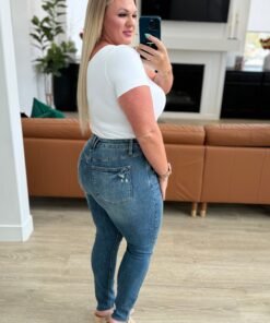 Alba High Rise Control Top Distressed Hem Skinny Jeans - Fashion Are Us 