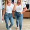 Alba High Rise Control Top Distressed Hem Skinny Jeans - Fashion Are Us
