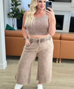 Acid Wash Wide Leg Sweatpants in Mocha Ave Shops