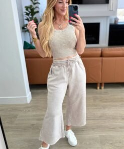 Acid Wash Wide Leg Sweatpants in Ash Mocha - Fashion Are Us, LLC