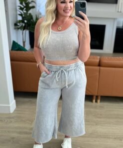 Acid Wash Wide Leg Sweatpants in Ash Sleet - Fashion Are Us, LLC