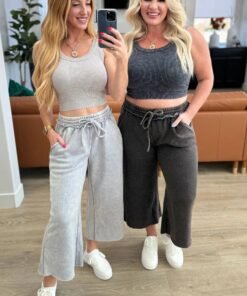 Acid Wash Wide Leg Sweatpants in Ash Sleet - Fashion Are Us, LLC