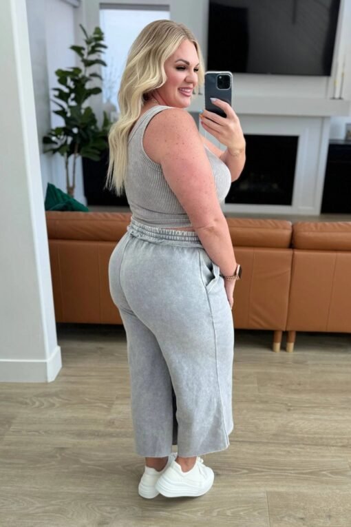 Acid Wash Wide Leg Sweatpants in Ash Sleet - Fashion Are Us, LLC