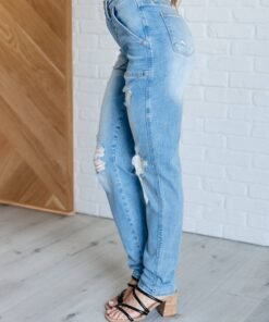 Aiden High Rise Patch Pocket Distressed Boyfriend Jeans - Fashion Are Us, LLC