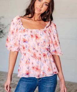 A Powerful Force Square Neck Balloon Sleeve Blouse - Fashion Are Us, LLC