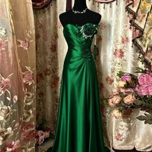 A-Line/Princess Strapless Taffeta Prom Dresses Vintage 80s Iridescent Dress Sleeveless Floor-Length 3D Flower